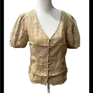 Boutique 100% Cotton Mine Puff Sleeve Blouse Bella Swan Vibes Cottage Core NWOT